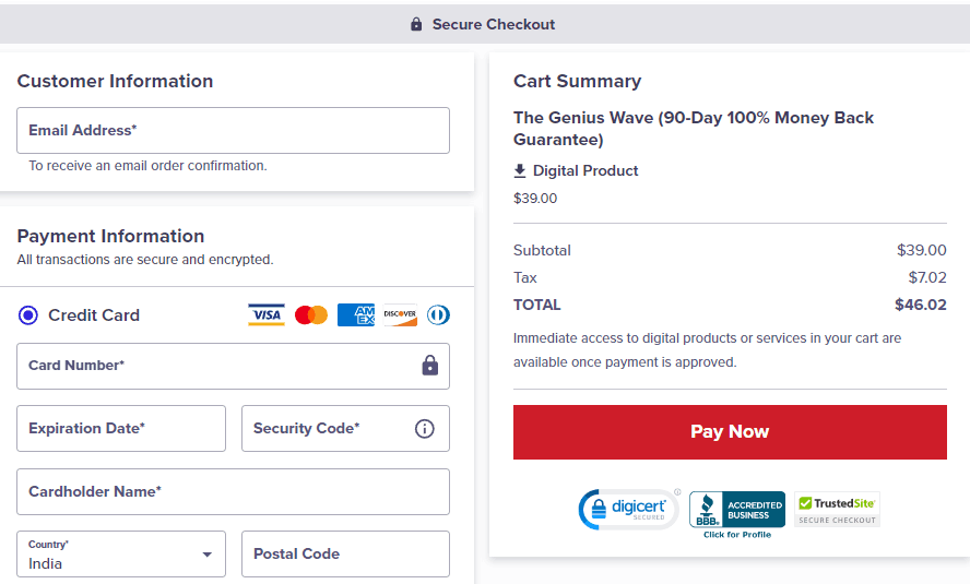 The Genius Wave Checkout Page